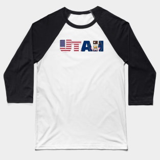 Utah State flag/ American flag logo Baseball T-Shirt